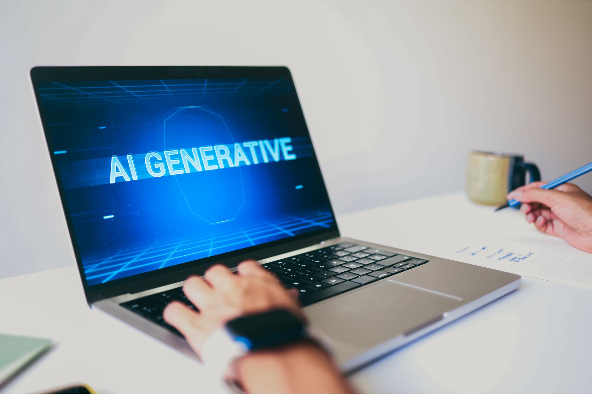 Laptop que muestra en su pantalla la frase "AI GENERATIVE".